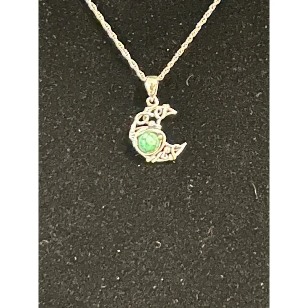 Sterling Silver Turquoise Crescent Moon Pendant Necklace 18